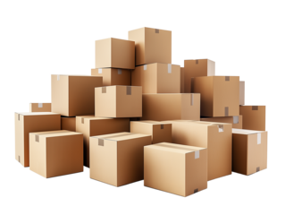 Large stack of cardboard boxes arranged neatly in a warehouse during the afternoon
