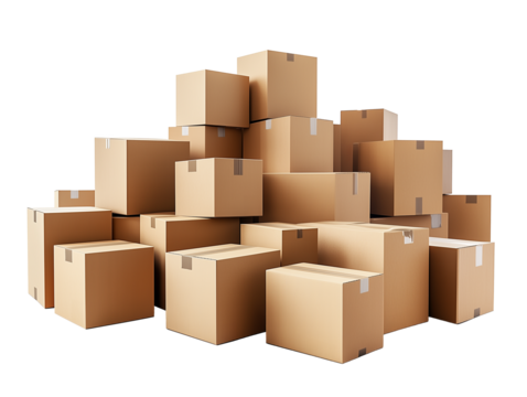 Large stack of cardboard boxes arranged neatly in a warehouse during the afternoon