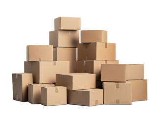 Organized stacked cardboard boxes prepared for storage and shipment in a warehouse environment