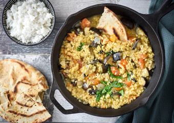 Aubergine Dhansak Served with Pita Bread