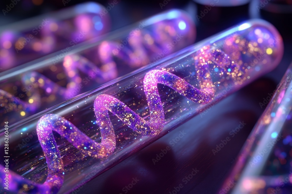 Poster colorful test tubes with shimmering liquid create a magical atmosphere in a laboratory setting