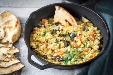 Aubergine Dhansak Served with Pita Bread