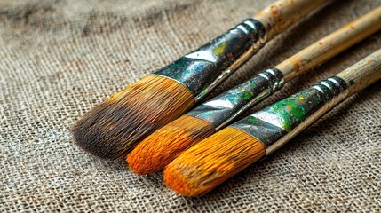 Fototapeta premium Two brushes elegantly positioned on a soft piece of fabric creating an artistic still life