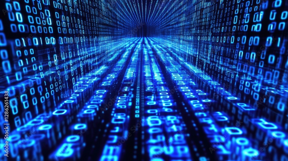 Aufkleber abstract digital tunnel, binary code data stream visualization