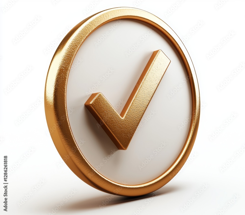 Poster a circular illustration with a gold check mark, styled like a tick box inside a circular check list 