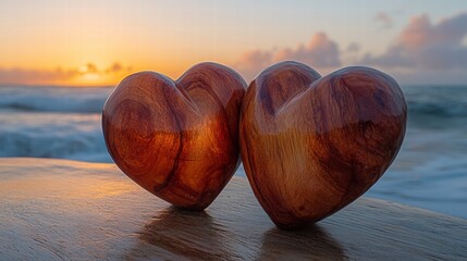 Two distinctive wooden hearts symbolizing love and togetherness for decor and gifts