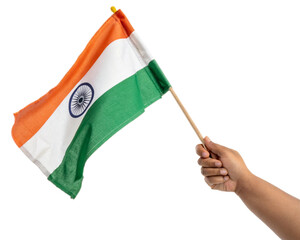hand holding indian flag with vibrant colors and tricolor design
