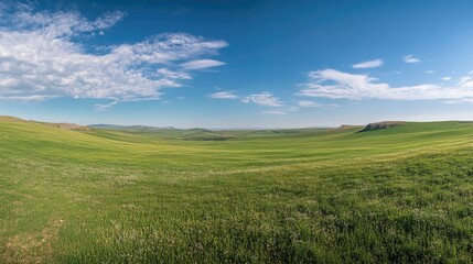 Obraz premium Serene Rolling Hills Landscape Under a Blue Sky