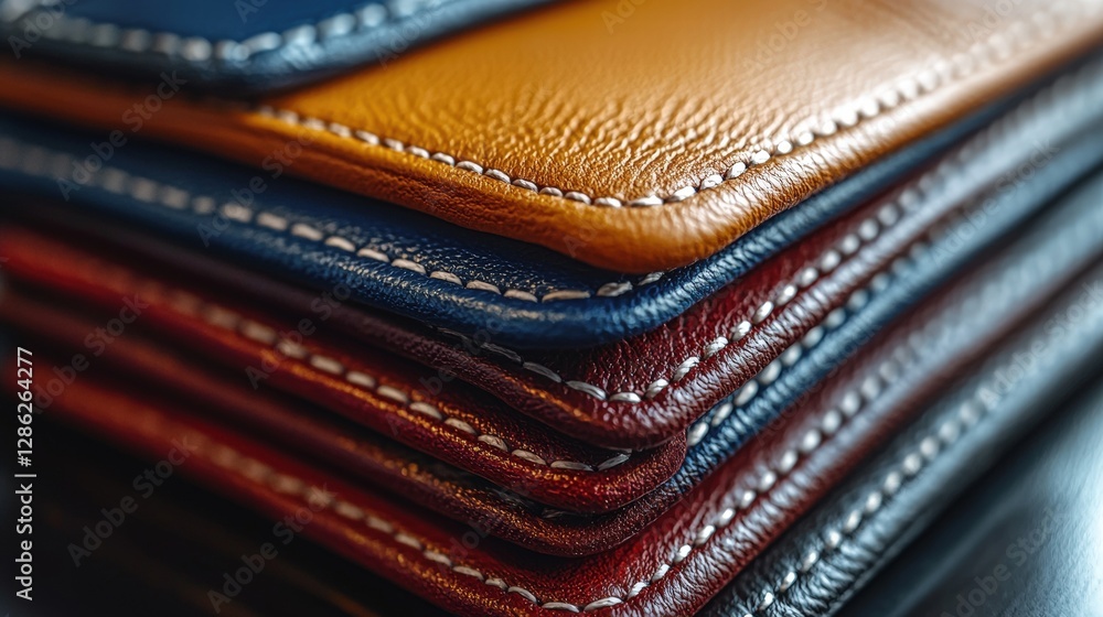 Poster stylish stack of various assorted leathers in rich tones on a textured surface