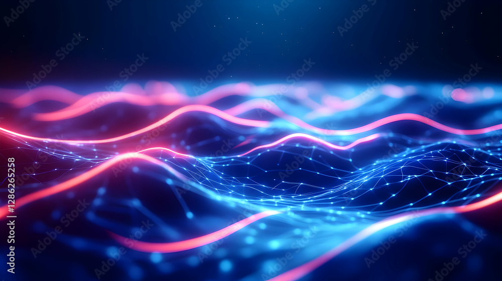 Poster abstract digital waves with glowing lights and patterns, representing advanced technology and innova