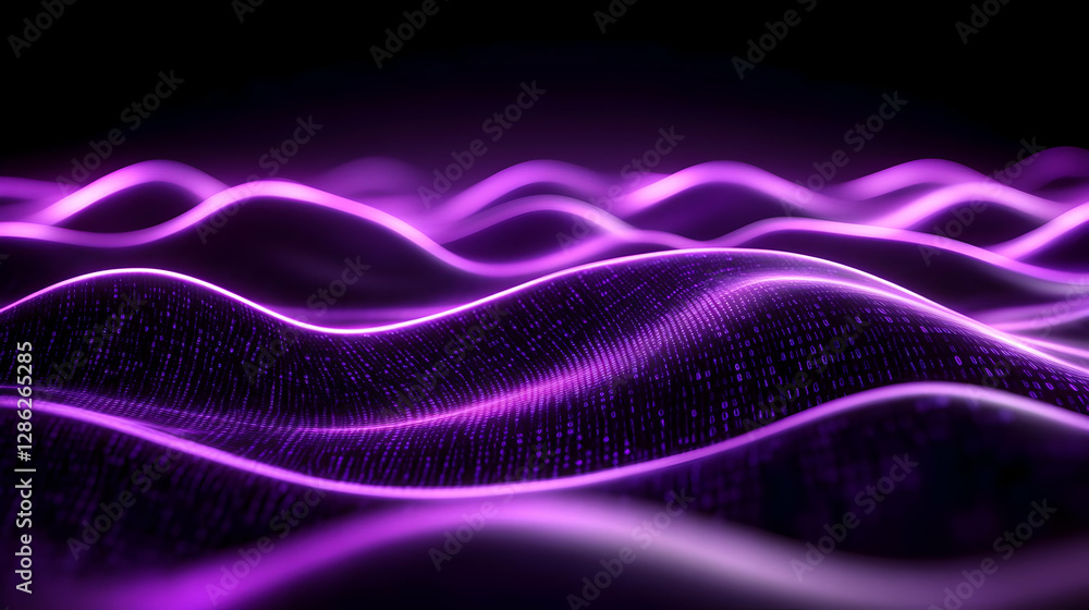 Poster abstract digital waves with vibrant purple tones creating a mesmerizing visual effect. perfect for b