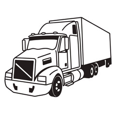 Simple black and white illustration of a semi-truck., AI Generated