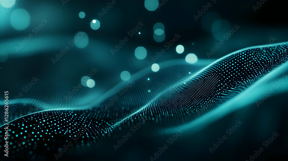 Poster abstract technology background featuring flowing waves and particles, creating a mystical and futuri