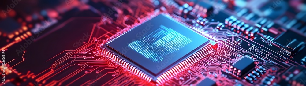 Poster Futuristic Technology Digital Circuit Board with Microchips and Processors Representing the Complexity and Innovation of Modern Electronics and Computer Hardware