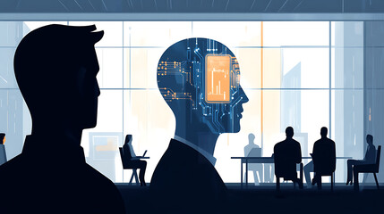 Businessman touch automated data management system to create reports with KPIs and indicators connected to the database. Data analysis with intelligent AI management system to create reports with KPIs