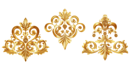 Elegant gold baroque flourishes png transparent background decorative art elements white theme digital design