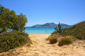 Ano Koufonisi beach with azure sea water. Small Cyclades, Greece