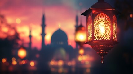 Artistic Ramadan Background with Mosque Silhouette