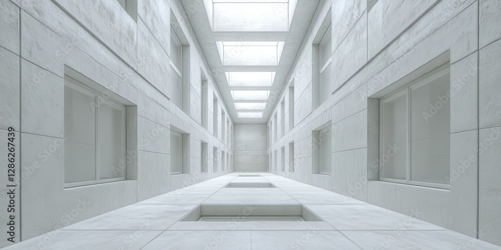Poster a spacious hallway illuminated by a skylight, showcasing a sense of openness and natural light, lead
