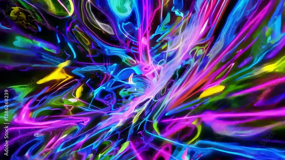 Poster experience a mesmerizing journey through a digital tunnel filled with vibrant neon light patterns. c