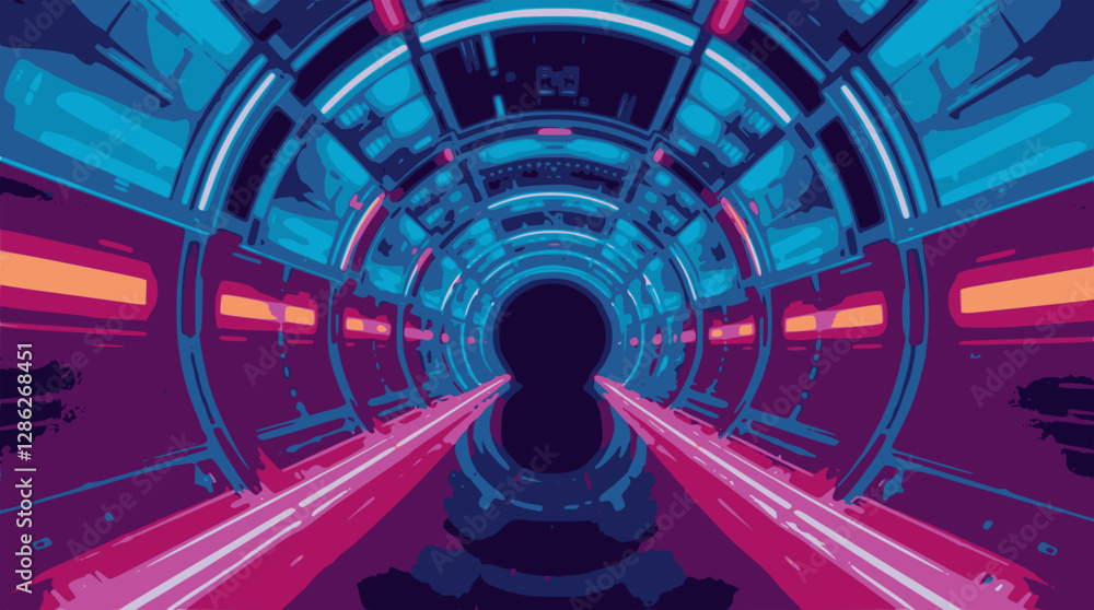 Poster abstract futuristic tunnel background with glowing depth and sci-fi perspective.