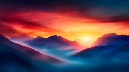 A breathtaking sunset over misty mountains, showcasing vibrant colors and serene scenery, perfect for nature lovers and adventurers.