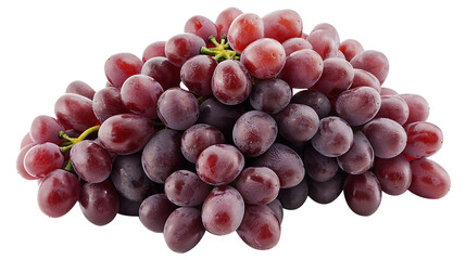 A cluster of red grapes stacked together in a casual pile on a smooth white background, with light reflecting off their glossy skins