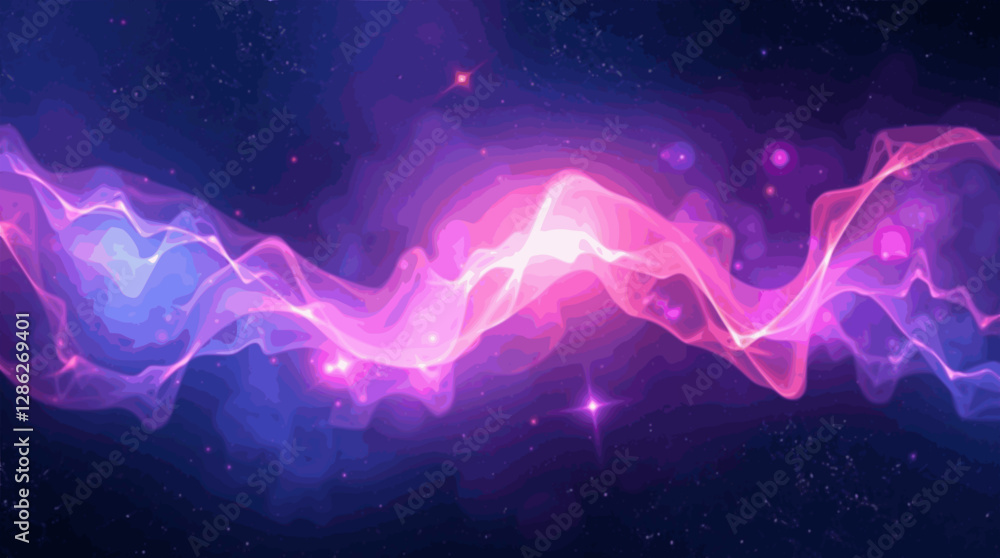 Poster cosmic nebula abstract background with deep space colors and glowing stars.