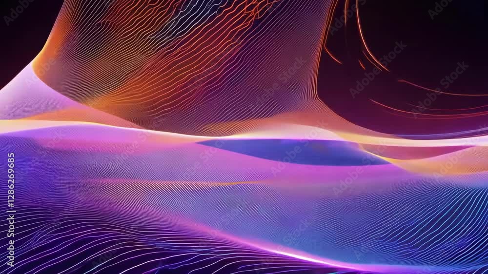 Poster moving lines in vivid colors create an enchanting landscape full of fluid shapes. the blend of hues 