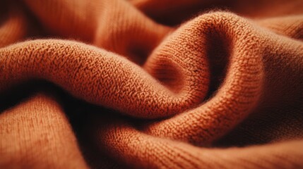 Fototapeta premium A close-up view of soft brown knit fabric, showcasing its texture and warmth, ideal for textiles and fashion applications.