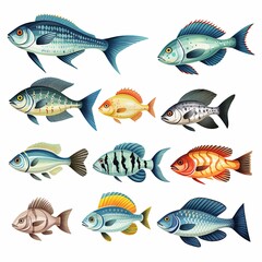 Fototapeta premium A Colorful Collection of Unique Fish Species Swimming Together in Clear Blue Waters.