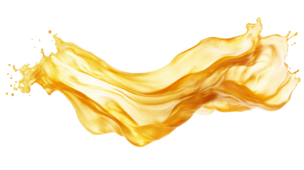Flowing golden liquid splash transparent background png format artistic display fluid dynamics concept