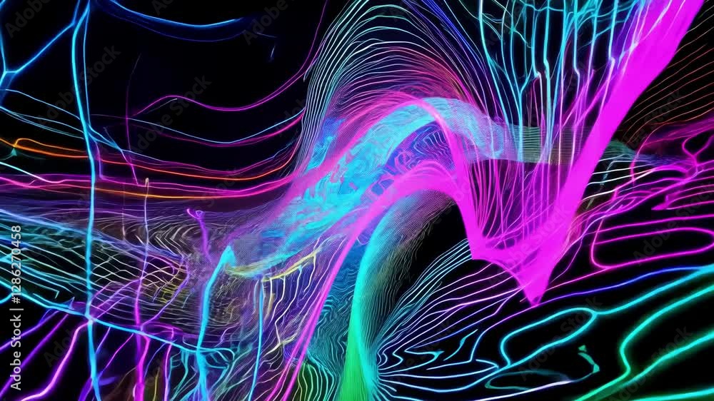 Poster experience a captivating display of colorful abstract patterns illuminated by neon hues. this visual