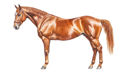 Obraz premium Brown horse standing majestically in a well-lit studio setting while showcasing its elegant physique and smooth coat