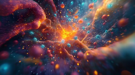 Fototapeta premium Colorful light explosion with stars in a dark night sky creating a vibrant cosmic scene