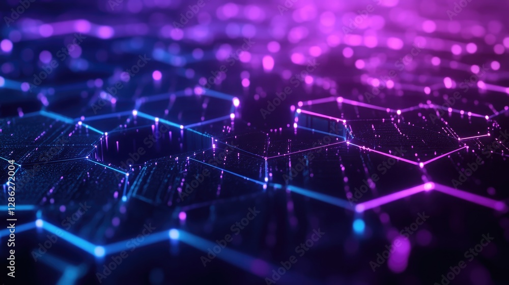 Aufkleber abstract digital network, hexagonal grid of light and connections