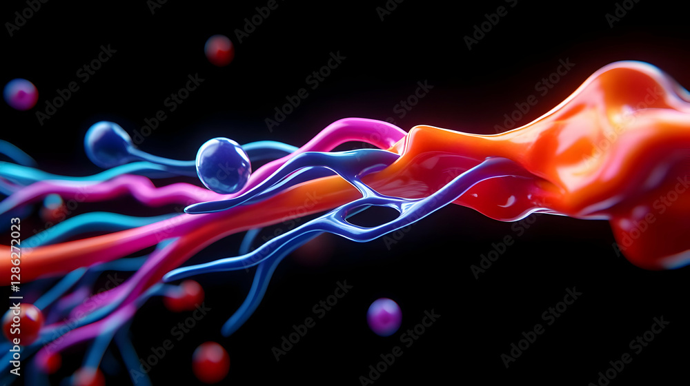 Poster a colorful abstract representation of dynamic fluid motion, showcasing vivid colors and captivating 