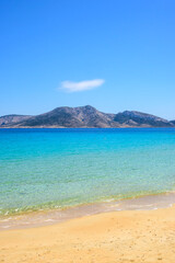 Ano Koufonisi. Finikas beach with sand and azure sea water. Small Cyclades, Greece