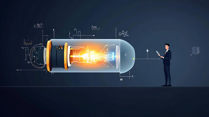Businessman touch automated data management system to create reports with KPIs and indicators connected to the database. Data analysis with intelligent AI management system to create reports with KPIs