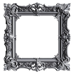 Elegant Square Dark Grey Baroque Frame with Ornate Details – PNG Transparent Background