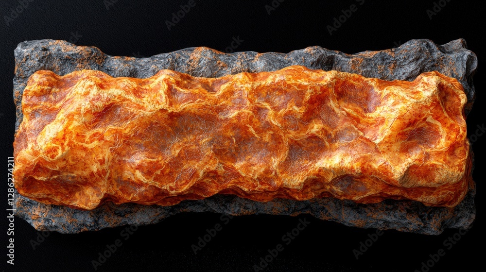 Poster a unique rock features a flickering fire, combining natural elements with warmth