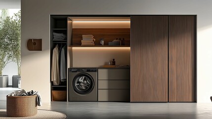 Modern Laundry Room Design With Integrated Washer And Storage