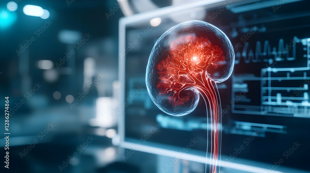 Poster a digital visualization of a brain with neural connections, highlighting activity and data metrics i