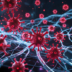 The dark cybernetic bloodstream pulses with energy, while shattered encryption shields float aimlessly, unable to stop the spread of the digital plague.