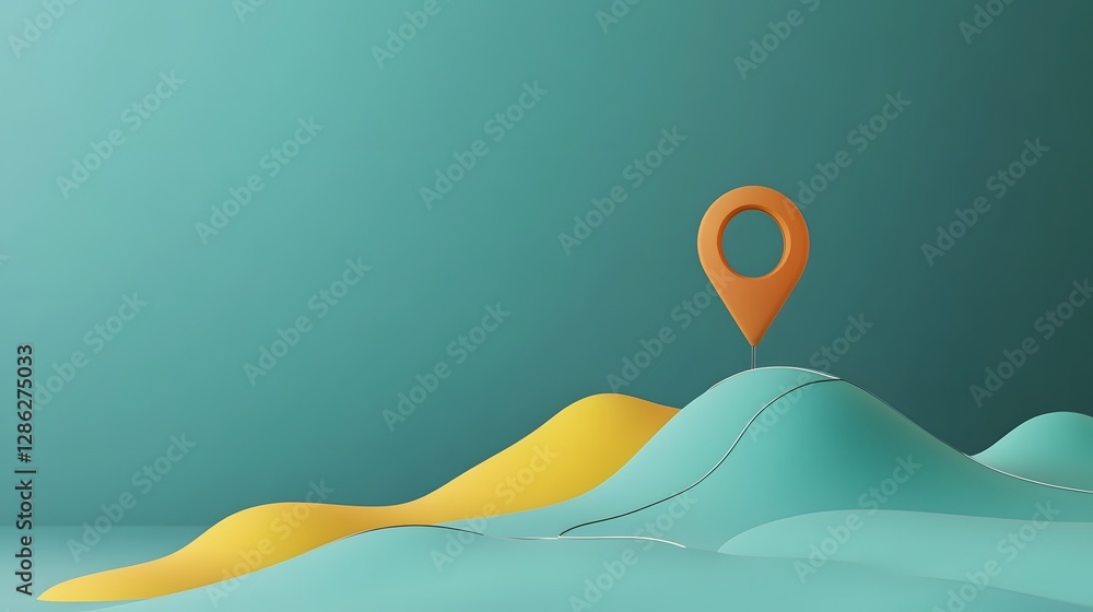 Poster mountain landscape with pointer mark on digital map background showcasing the concept of outdoor adv