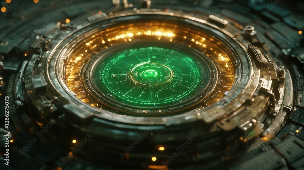 Poster futuristic holographic digital lock mechanism with advanced security interface