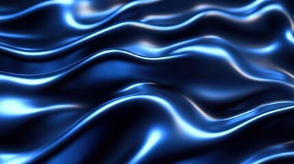 A detailed close-up of blue satin fabric featuring an elegant wave pattern, showcasing the smooth texture and vibrant color.