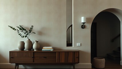 Minimalist Living Space Emphasizing Light Tones and Natural Wood for a Calming, Modern Aesthetic