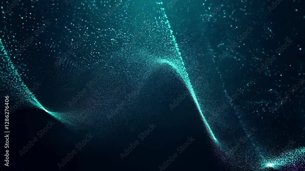Poster a captivating display of particles swirling and shifting in a dark background. the interplay of ligh