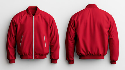 Vivid red jacket mockup showcasing front and back views, perfect for fashion displays